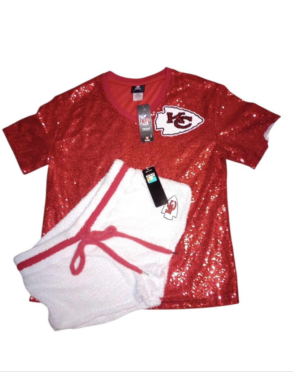 NFL Team Apparel Sequin Mahomes Top And Shorts, Size L, NWT